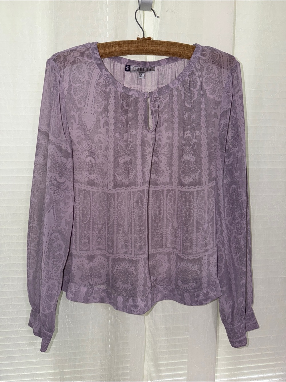 JL Lavender Purple Sheer Jacquard Long Sleeve Boxy Fit Blouse